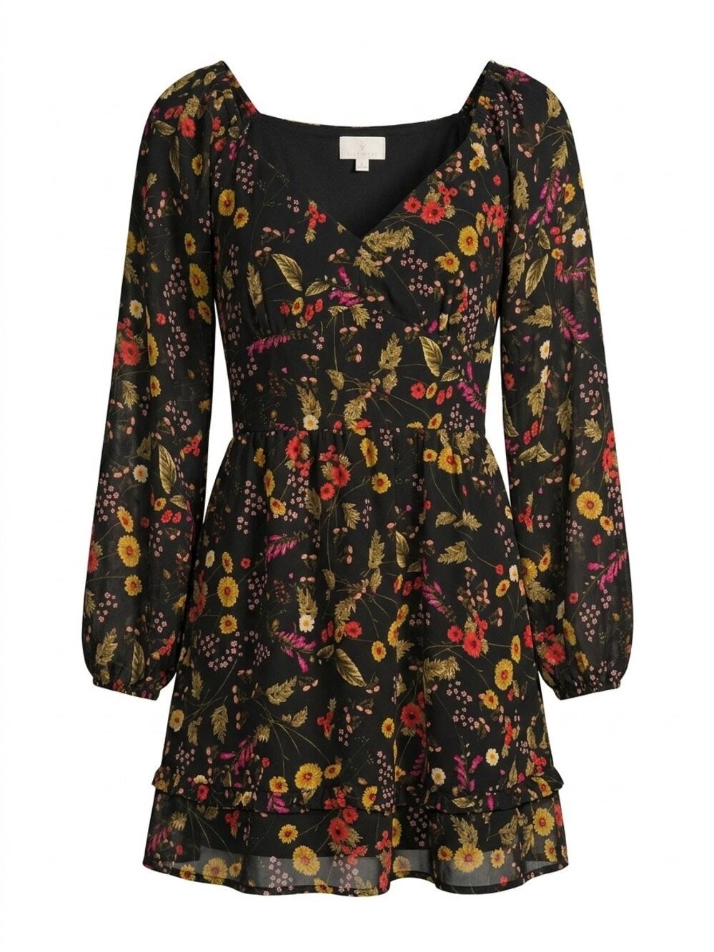 Whimsigoth Floral Mesh Mini Dress Black Multicolor Peekaboo semi sheer